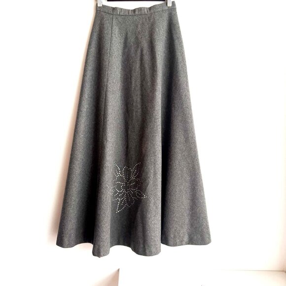 Vintage Ginori Sportswear Grey Wool Floral Motif Midi Skirt XS/S - Picture 2 of 5